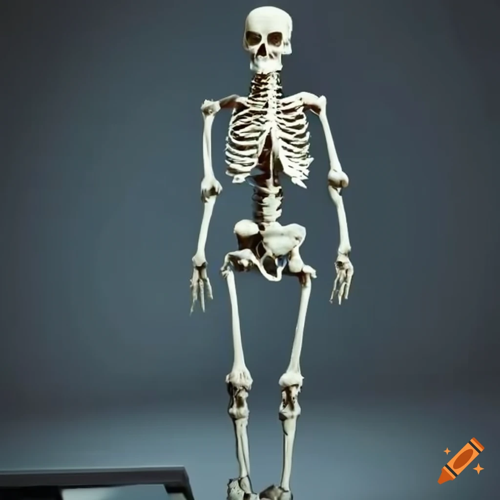 skeleton standing near printer
