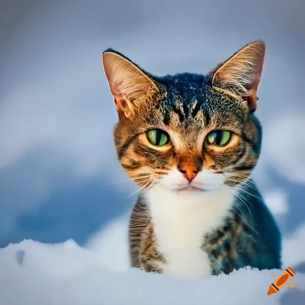 Cat playfully enjoying the snow on craiyon