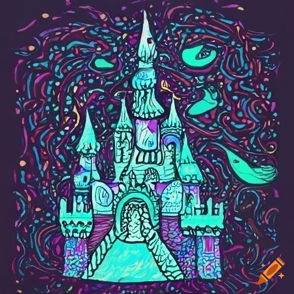 Trippy Line Drawing Of A Castle On Craiyon