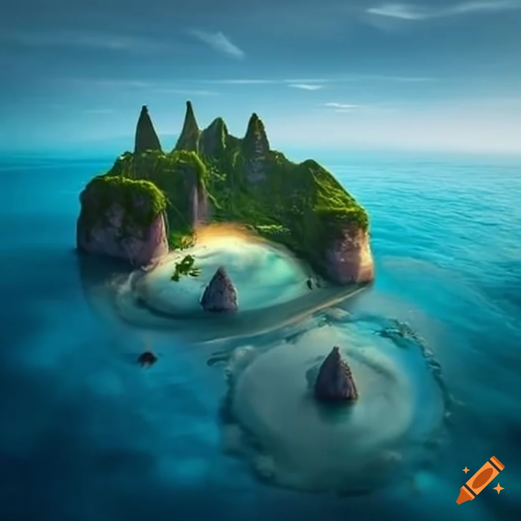 Image of a isolated fantasy island in the ocean on Craiyon