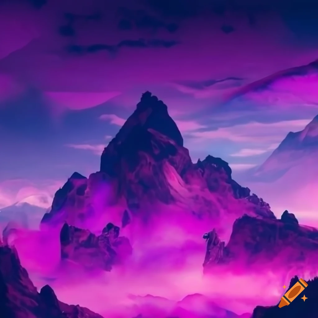Purple cyberpunk mountainous landscape with clouds on Craiyon