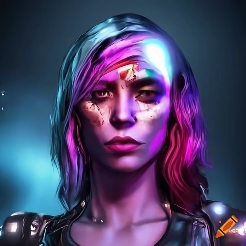 Cyberpunk android woman with chrome skin