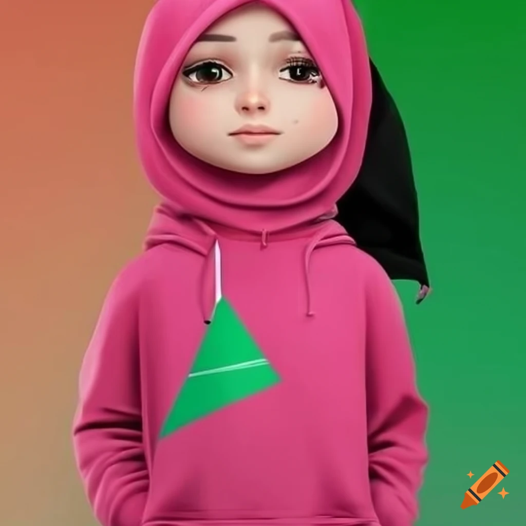 3d girl wearing a pink hoodie and hijab with a palestine flag on Craiyon