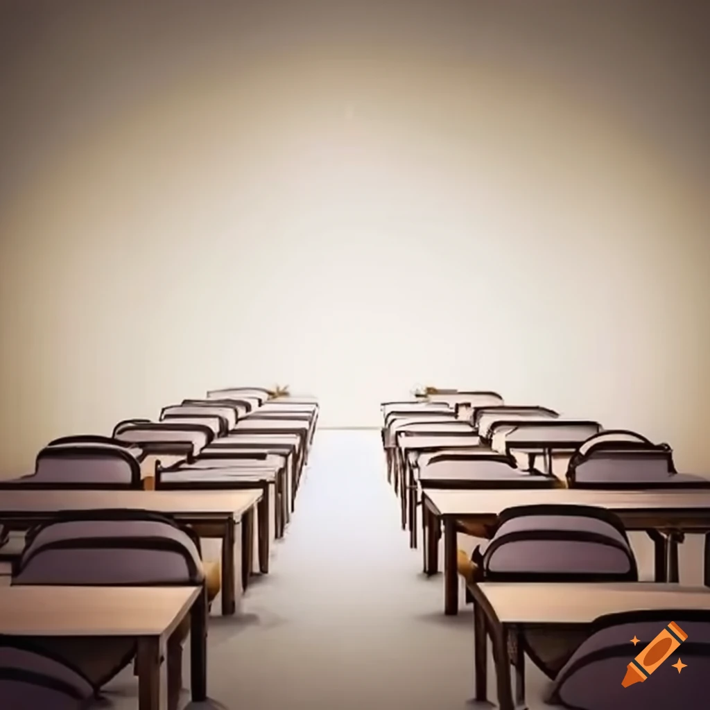 Empty classroom with desks and chairs