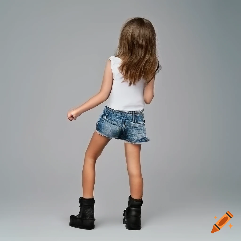 Girl in denim shorts and black boots from behind on Craiyon