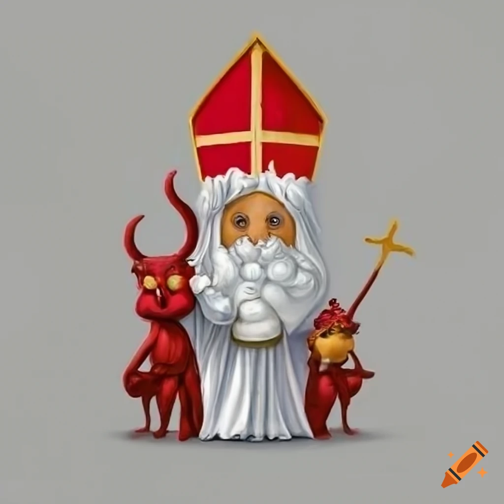 Saint nicolas, angel and devil on white background