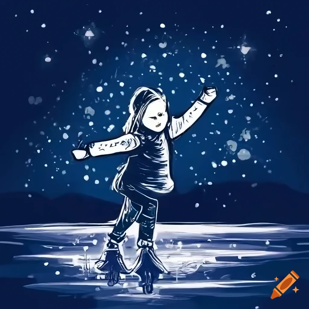 happy girl ice skating on a frozen lake