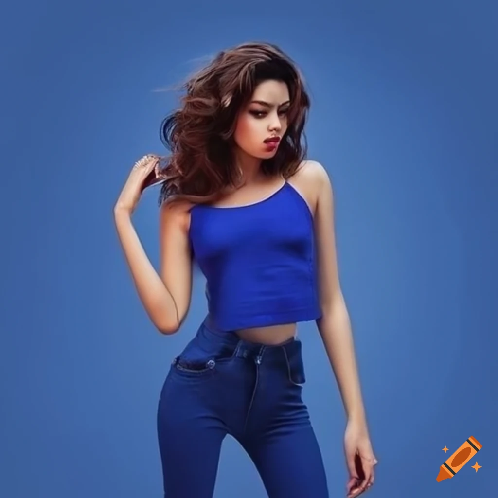 Royal blue skinny jeans and crop top outfit