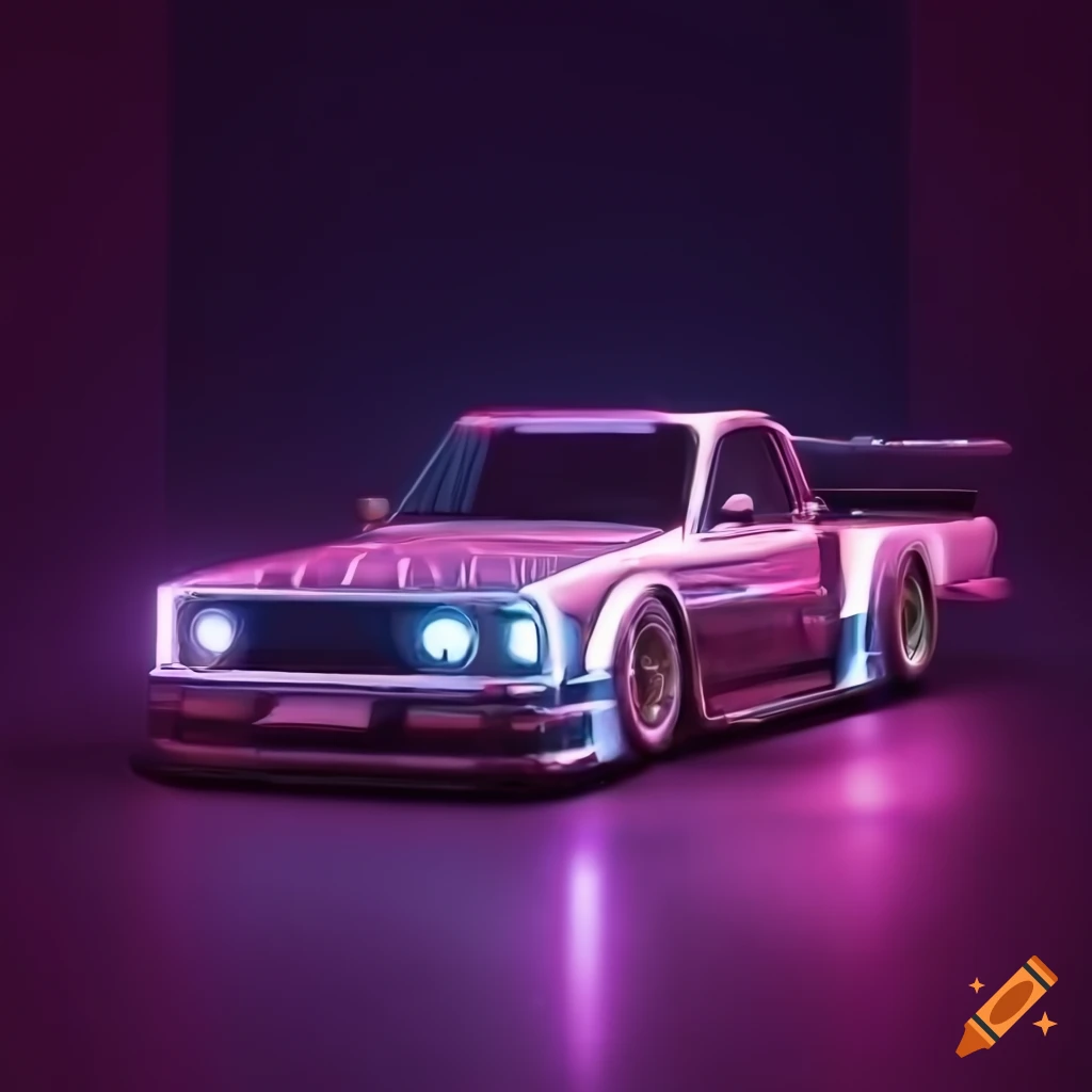 Render of a retro truck with neon lights