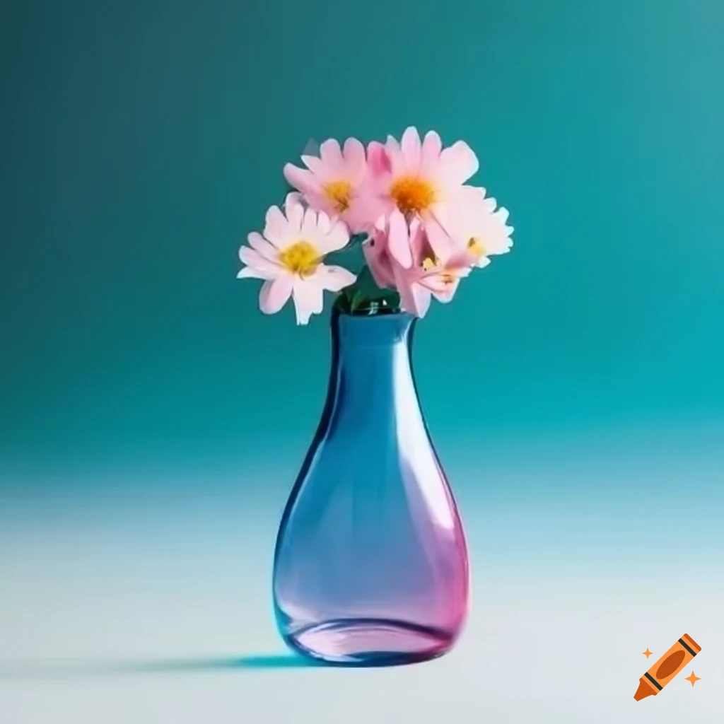 Artistic glass vase with blooming flowers
