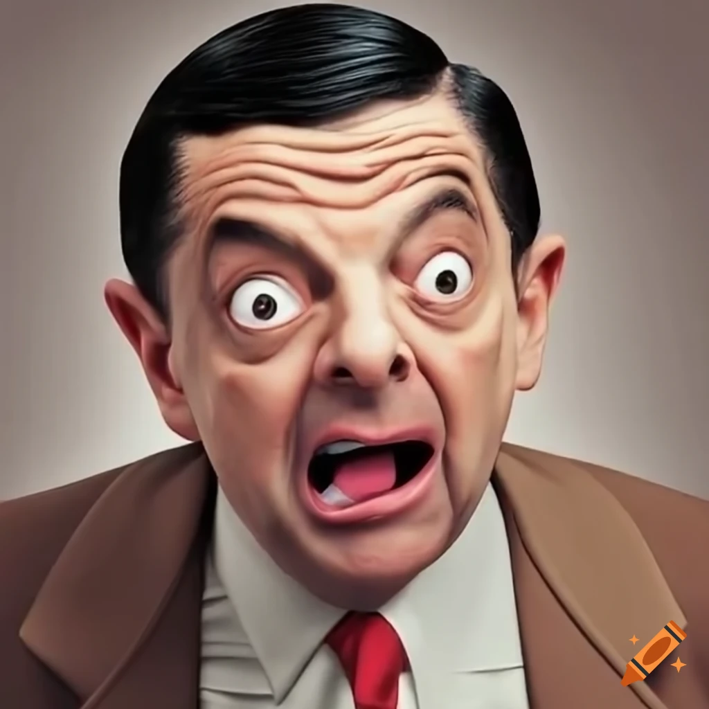 Humorous depiction of mr. bean in a state of panic on Craiyon