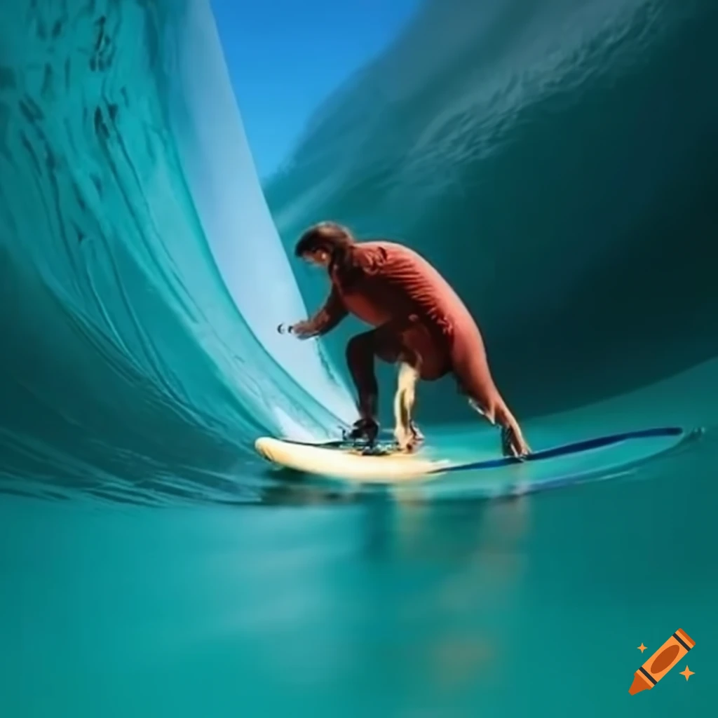 Action shot of surfer riding a wave