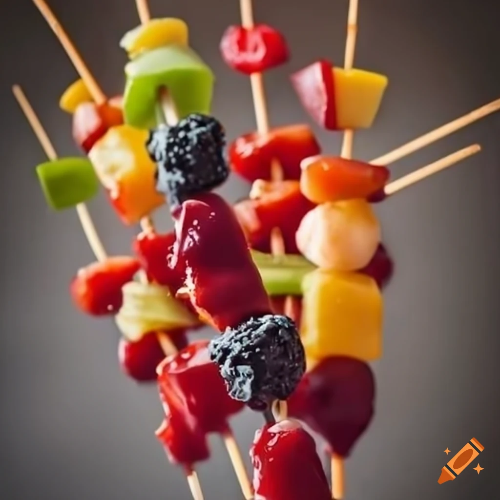 Colorful fruit kebab with sweet syrup on Craiyon