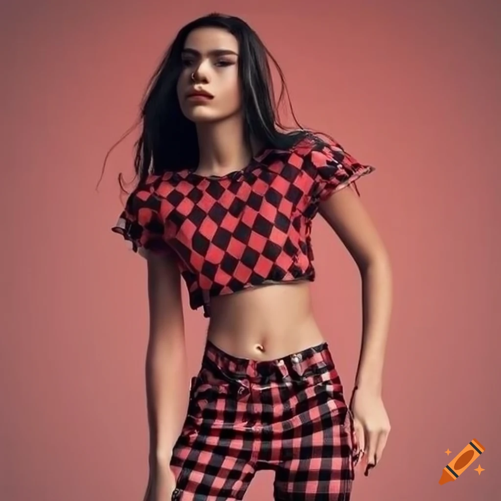black-and-dark-red-checkered-skinny-jeans-with-a-crop-top