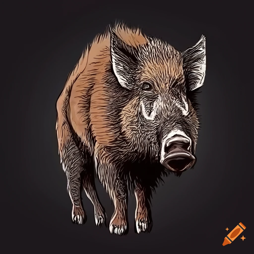 vector art of a realistic wild boar