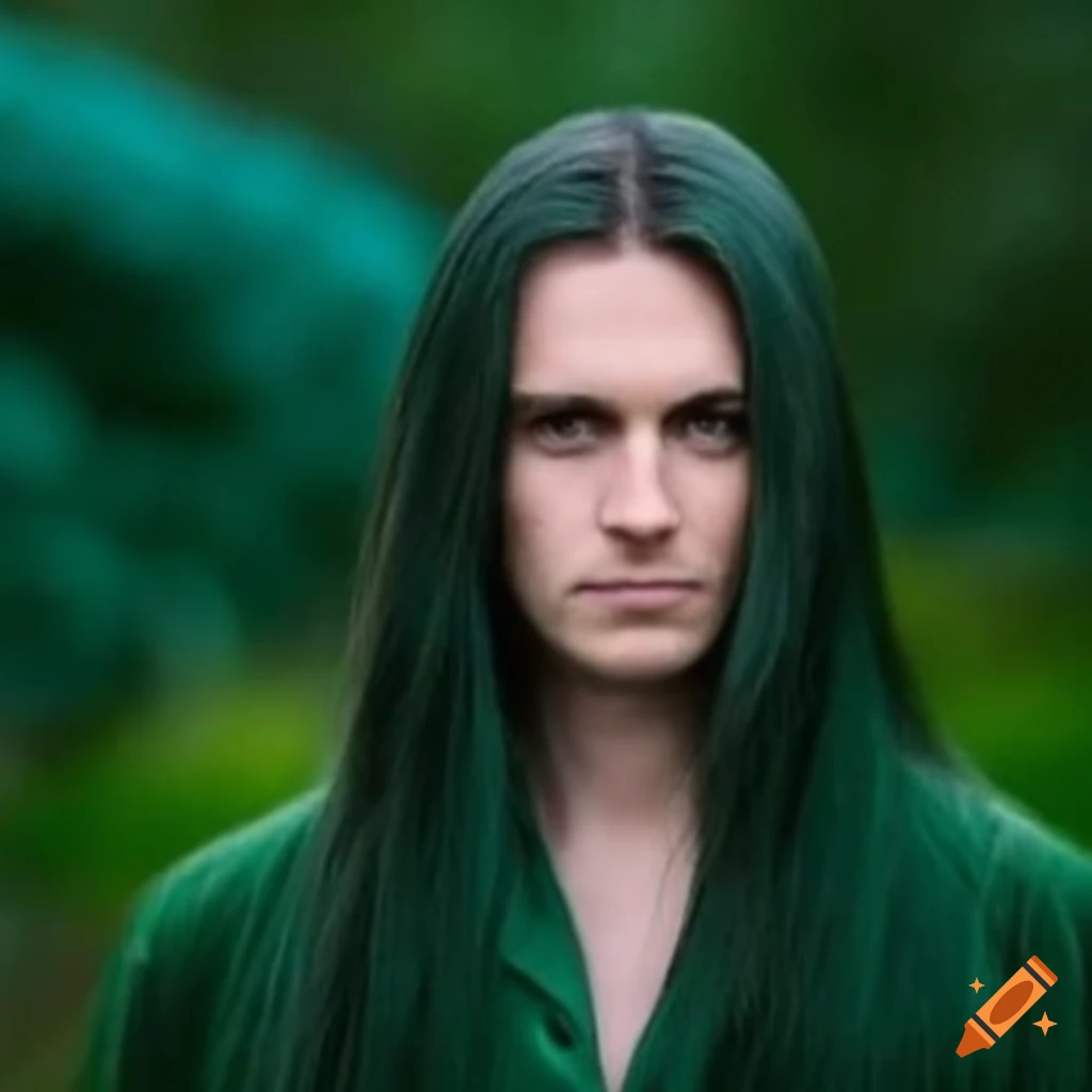 Portrait of a man with long pinecolored hair on Craiyon