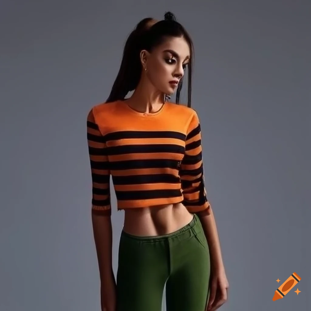 Striped skinny jeans and crop top outfit