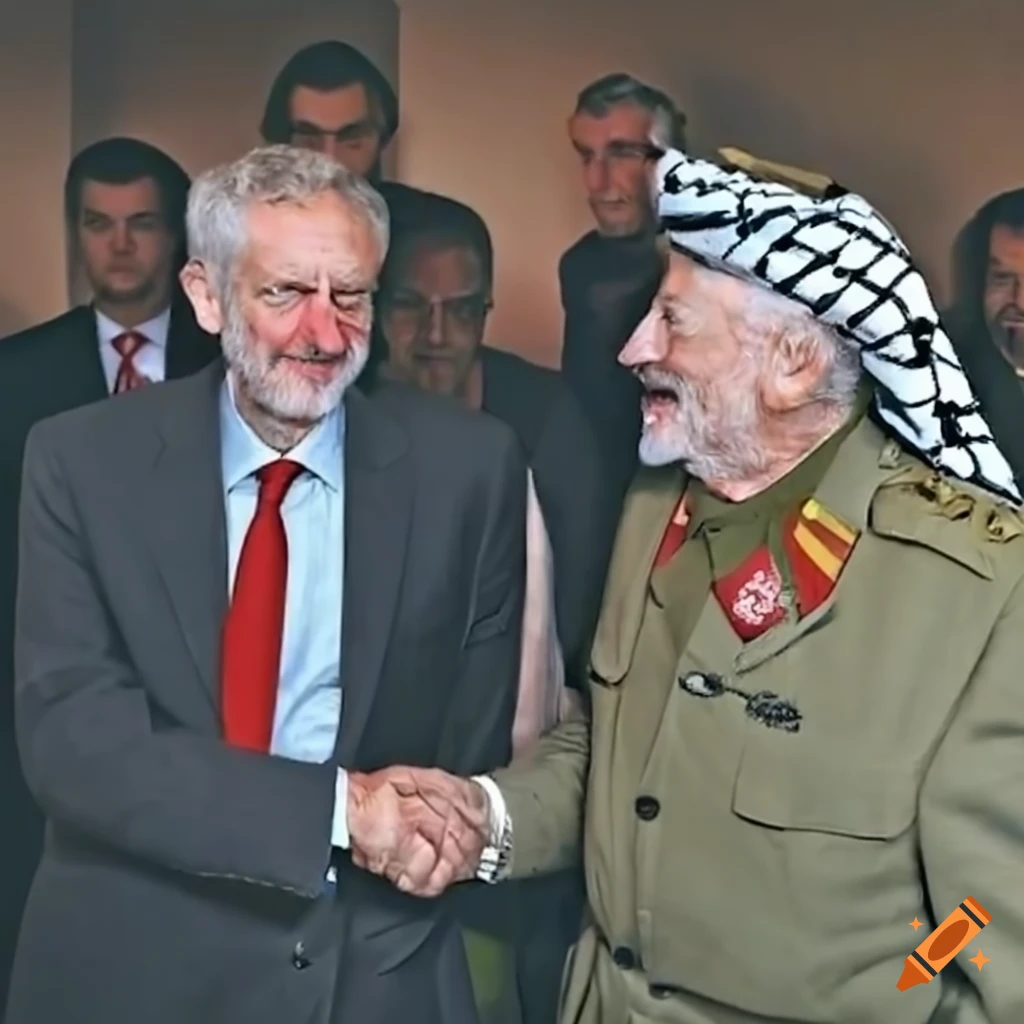 Jeremy Corbyn shaking hands with Yasser Arafat