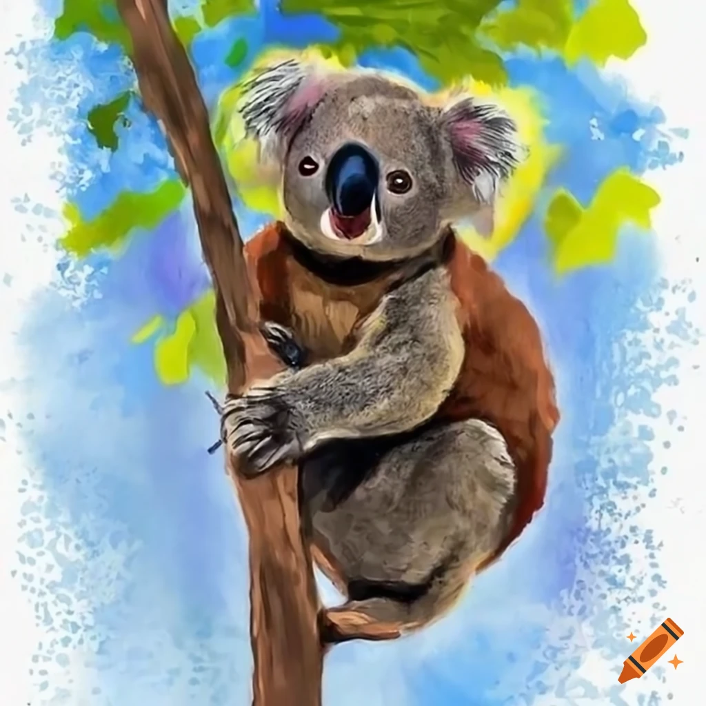 koala sitting in a tree painting