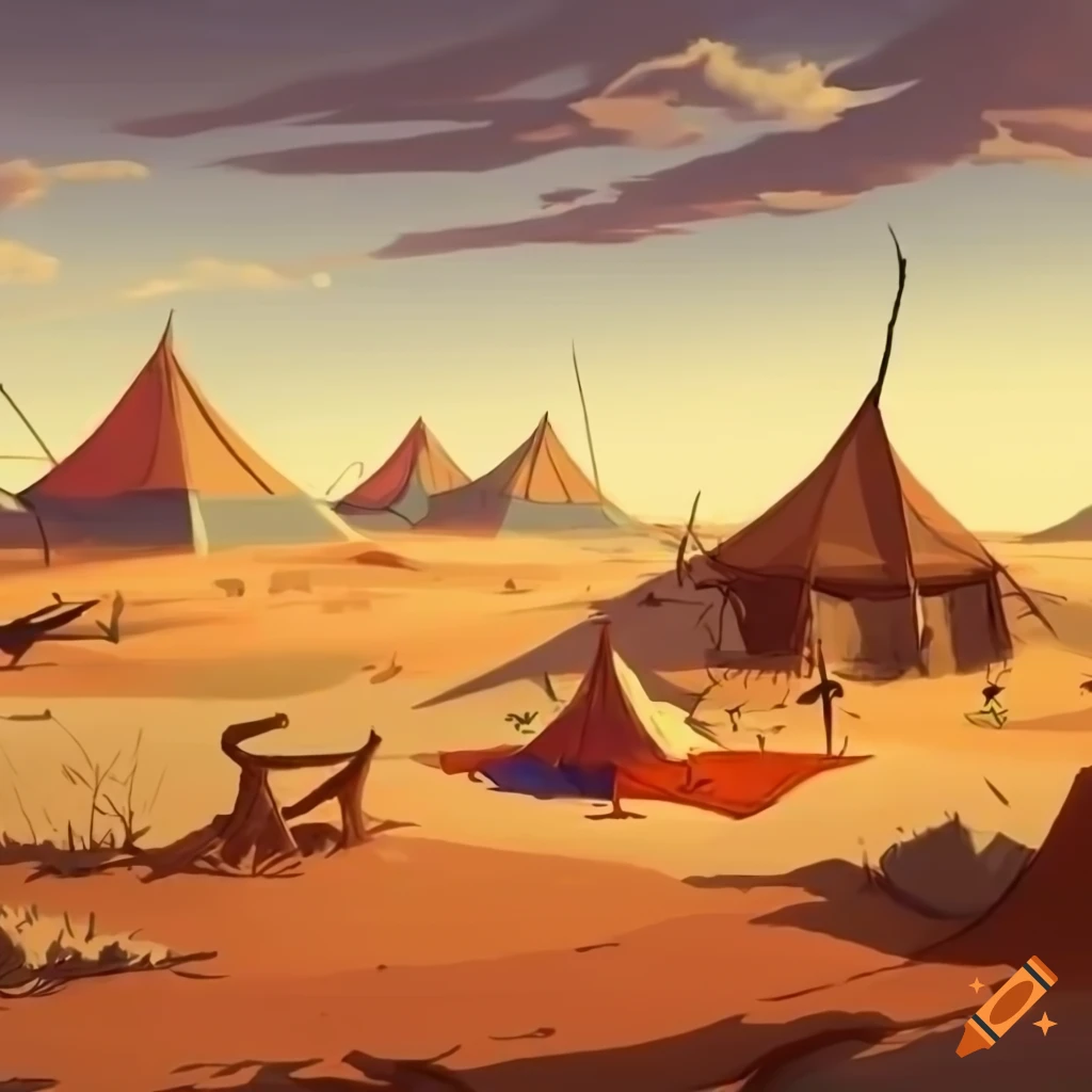 fantasy art of a camp in the desert