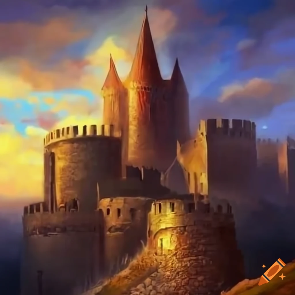 Medieval city with a castle and defensive walls