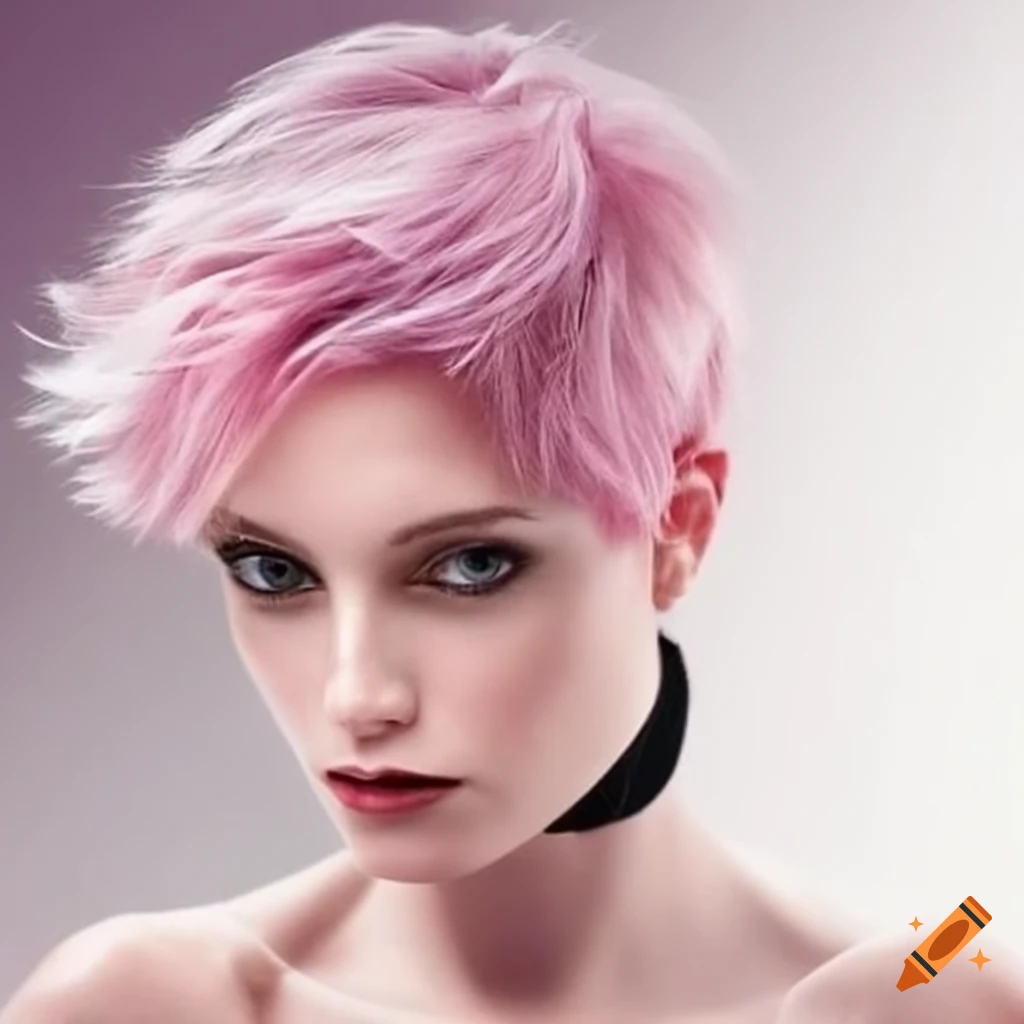 Avant-garde black and white hairstyle with pink mist