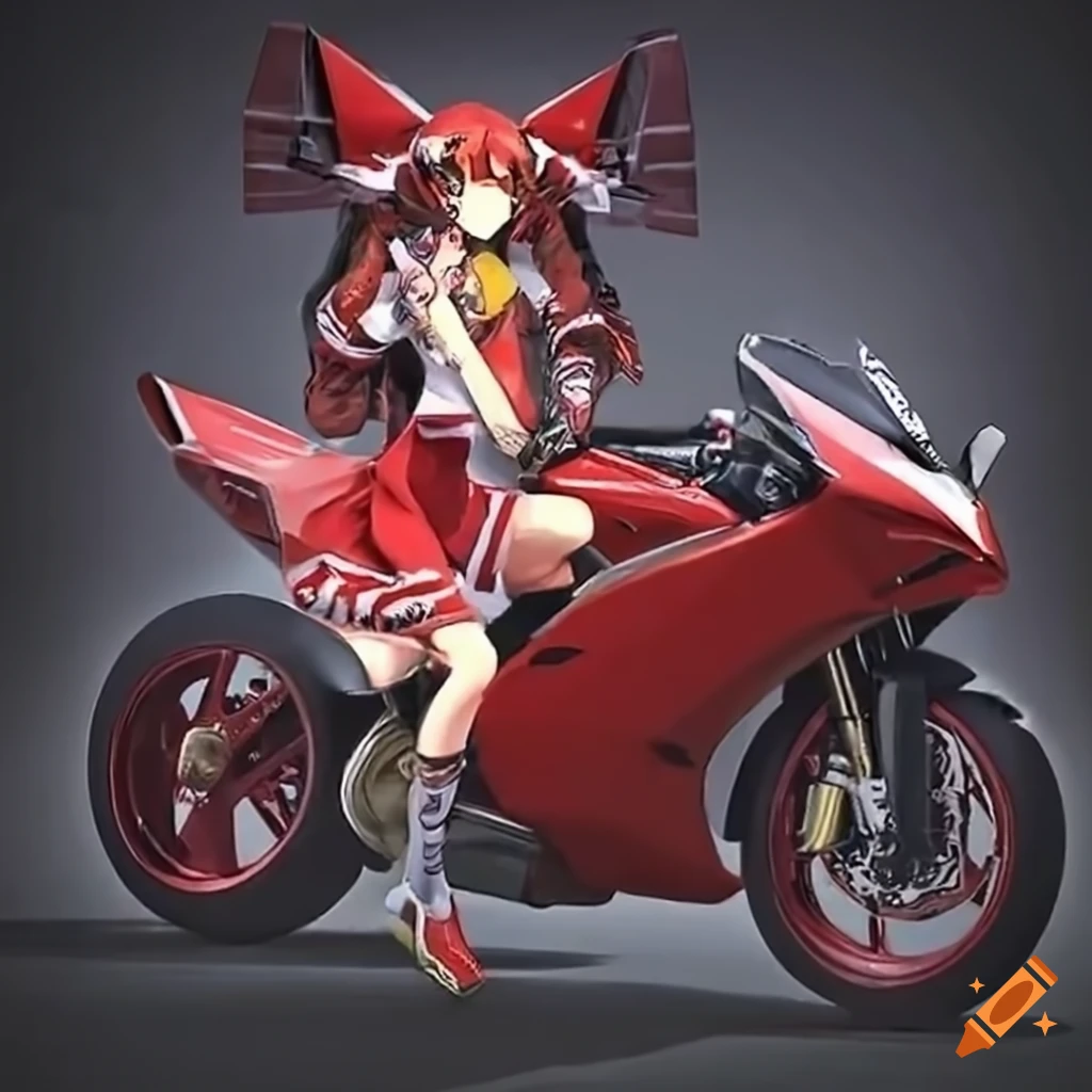 Anime character racing on a ducati motorcycle on Craiyon