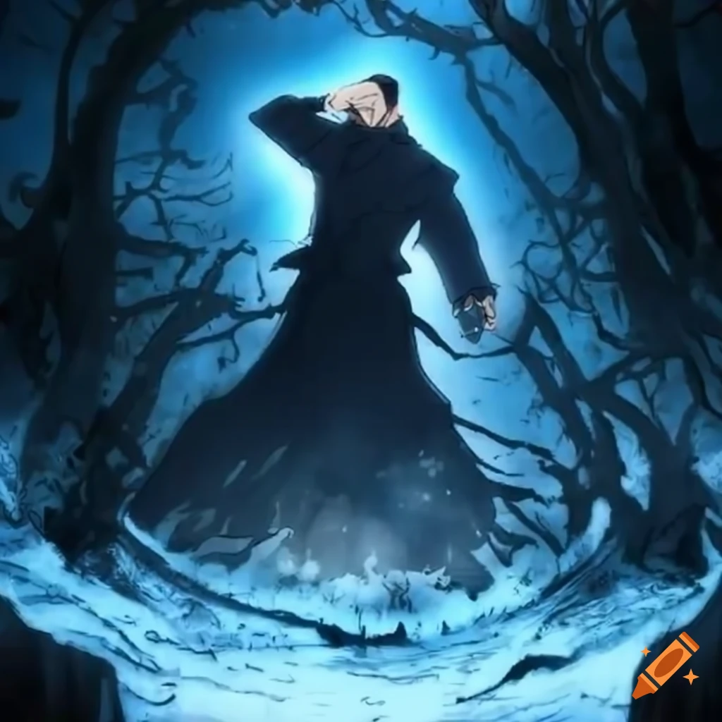 jujutsu sorcerer using domain expansion in winter scenery