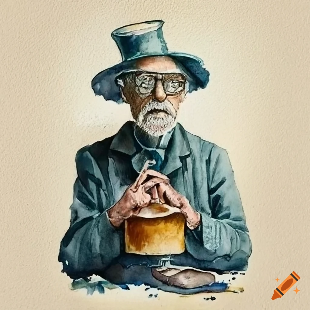 Watercolour painting of a professor teaching about soil science on Craiyon