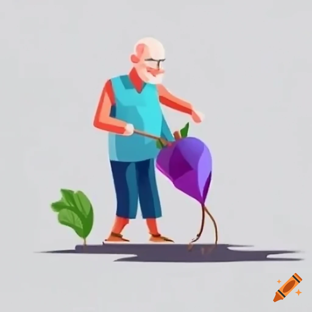 image of an elderly man harvesting a large turnip