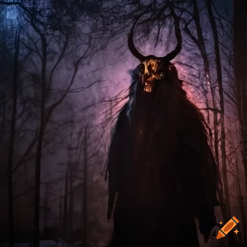 photo of Krampus in a snow forest