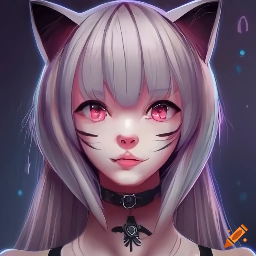 Portrait of a cute anime cat girl on Craiyon