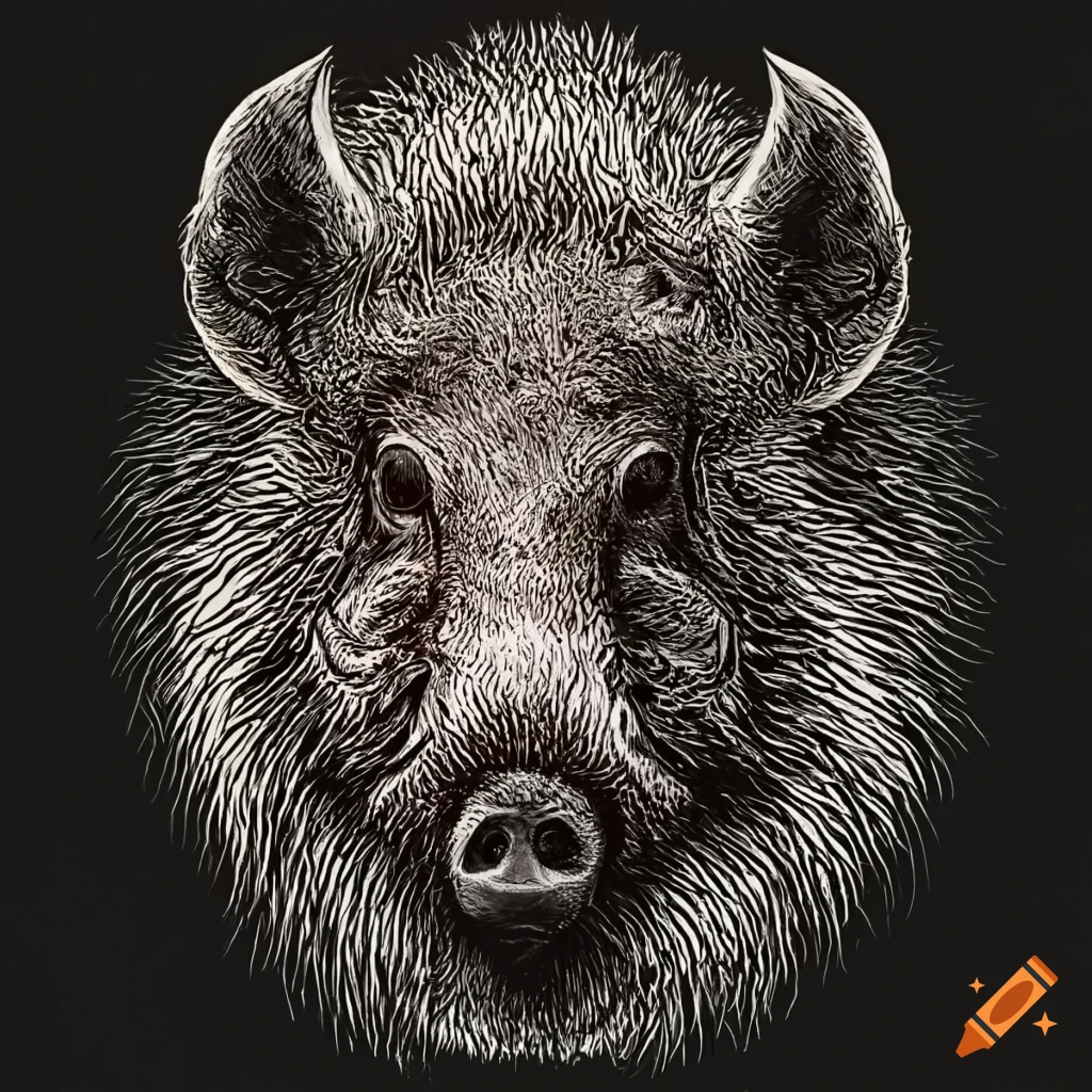 realistic vector drawing of a wild boar