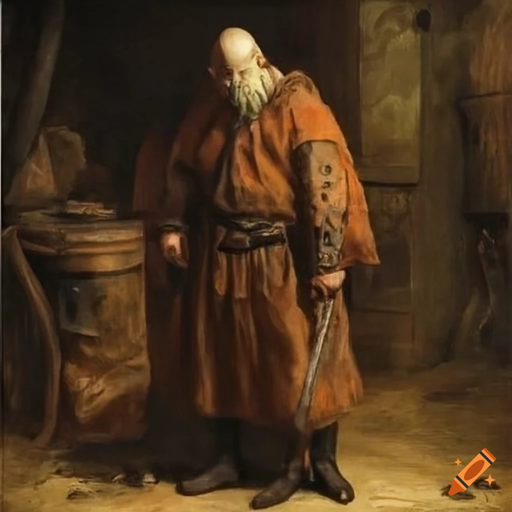 painting of a Viking in tattered clothing