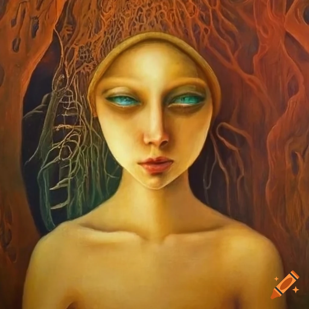 surrealist painting of women with tree