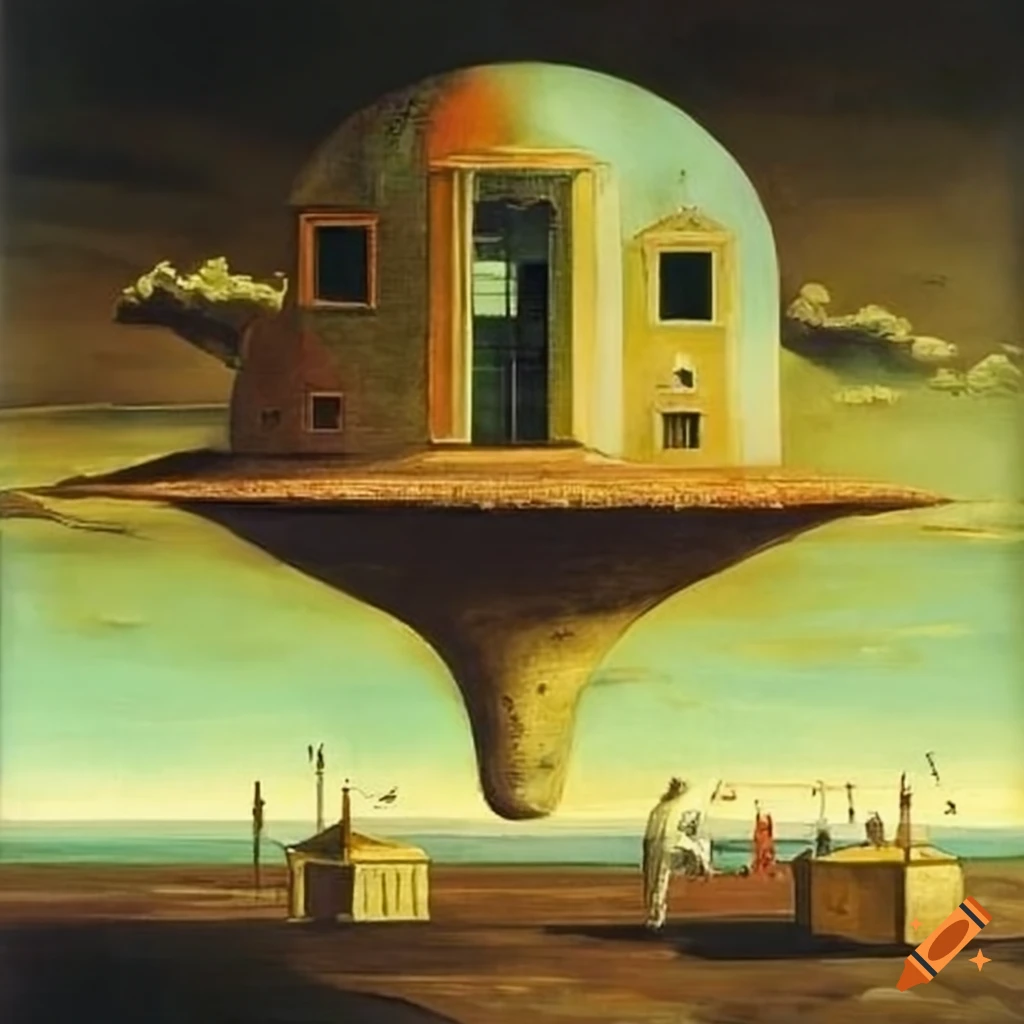 surreal painting of a floating island in the sky
