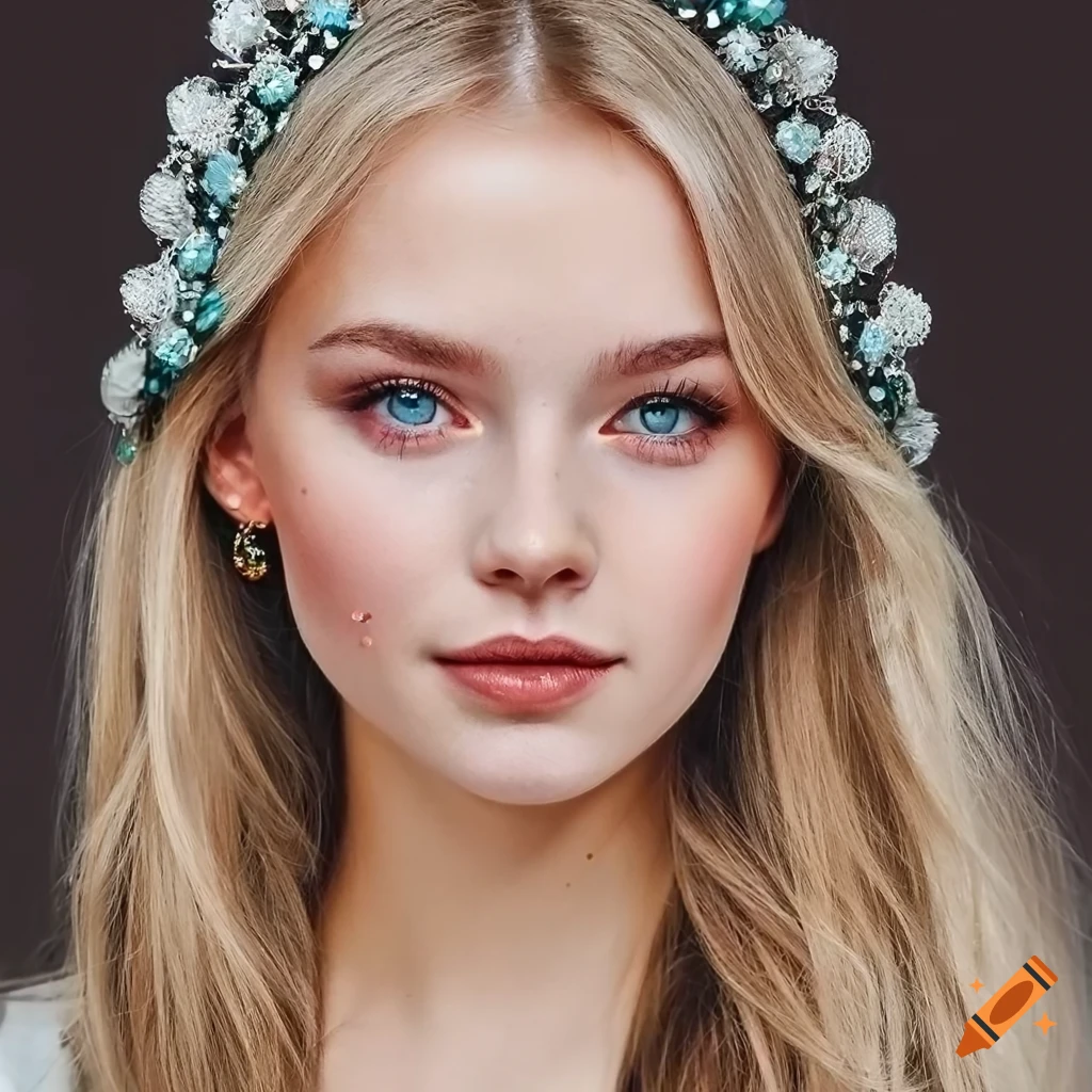 Realistic Portrait Of A Friendly Girl With Pale Blonde Hair 6581
