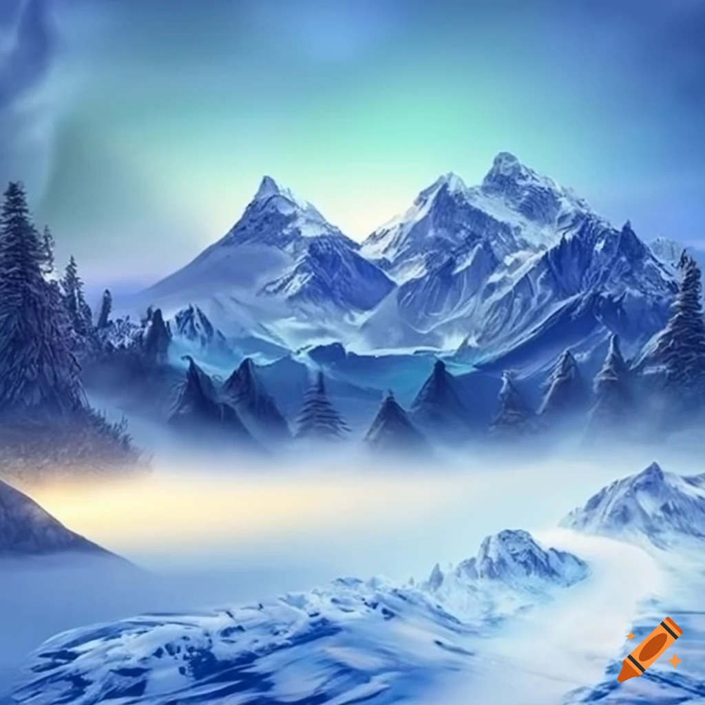 snowy mountains in a fantasy winter landscape