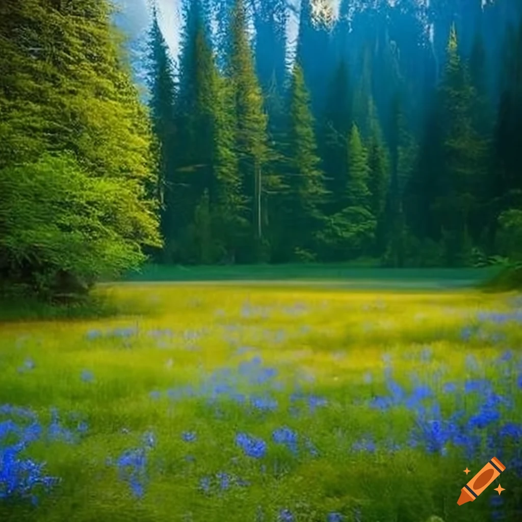 beautiful meadow surrounded by mountains