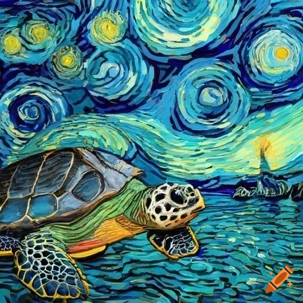 Sea turtle painting in van gogh style on Craiyon