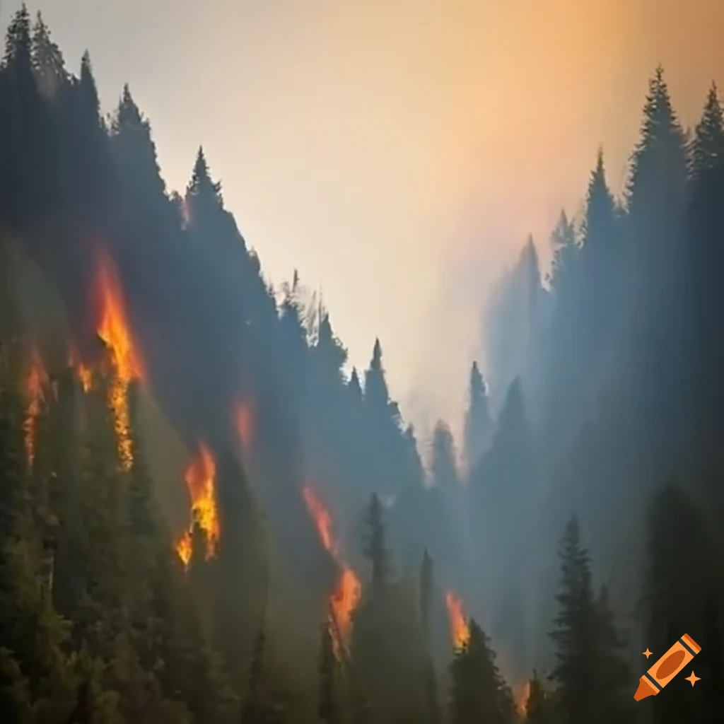 distant view of a forest fire on a mountain