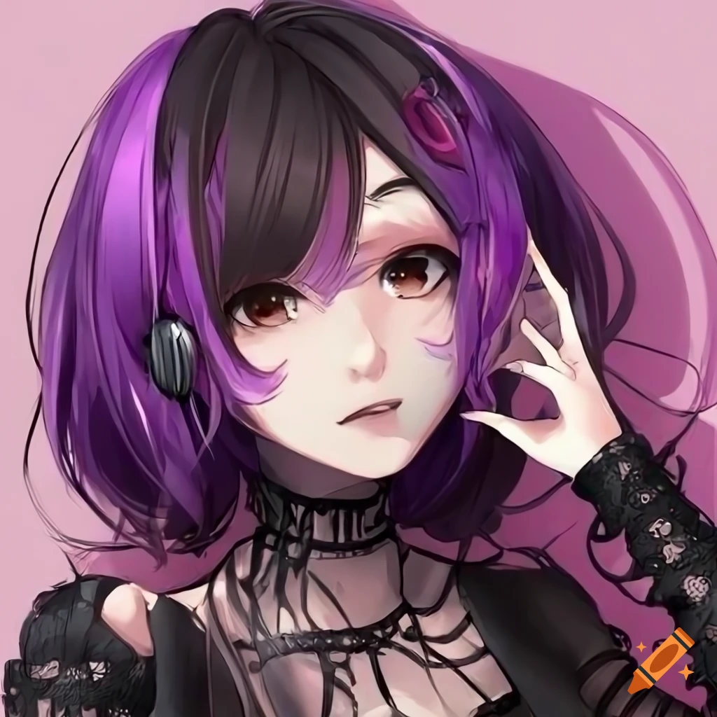Anime girl with gothic style and headphones on Craiyon