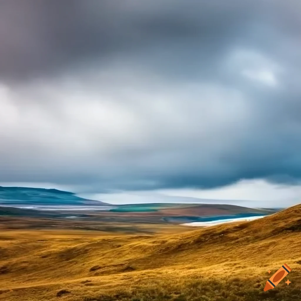 vibrant Scottish countryside under a grey sky