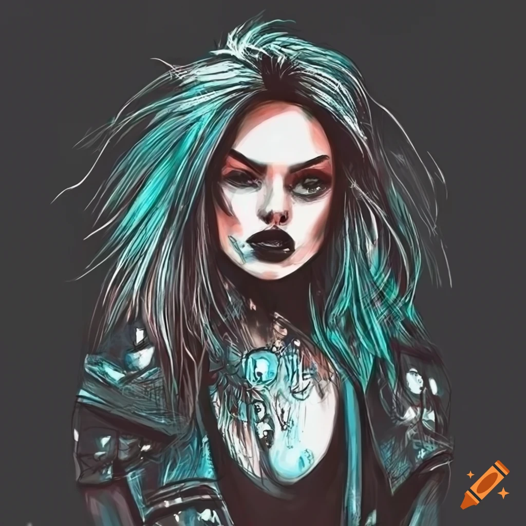 Sketch of a woman in a metal rock style on Craiyon