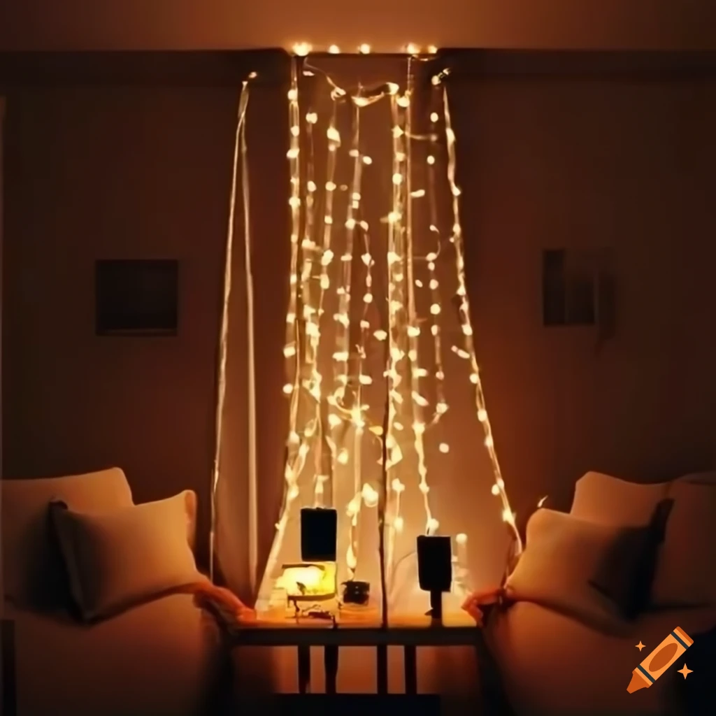 Beautiful led curtain string lights in a lively living room
