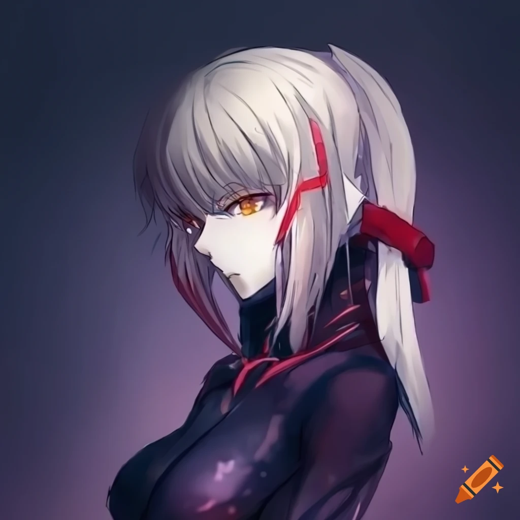 Illustration of saber alter with intense expression on Craiyon