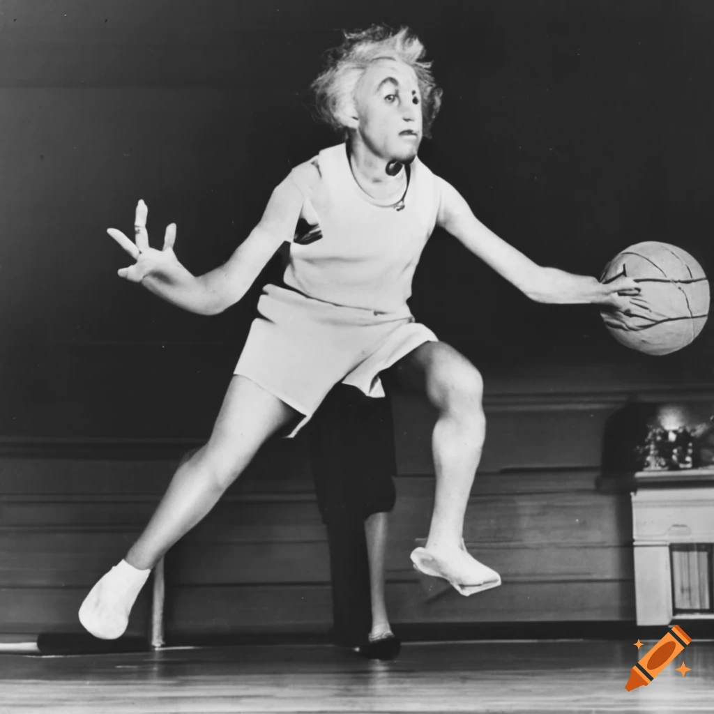 Albert einstein playing basketball on Craiyon