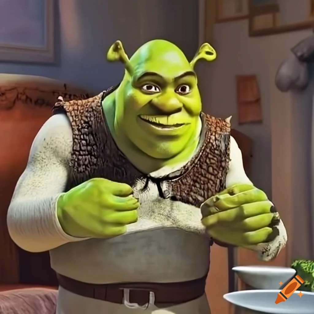 Shrek Working At A Restaurant Illustration On Craiyon