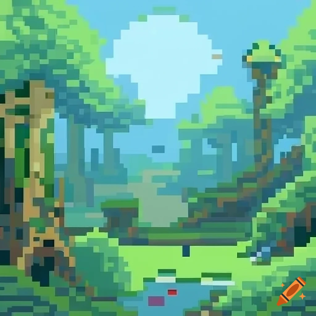 pixel art representation of a forest