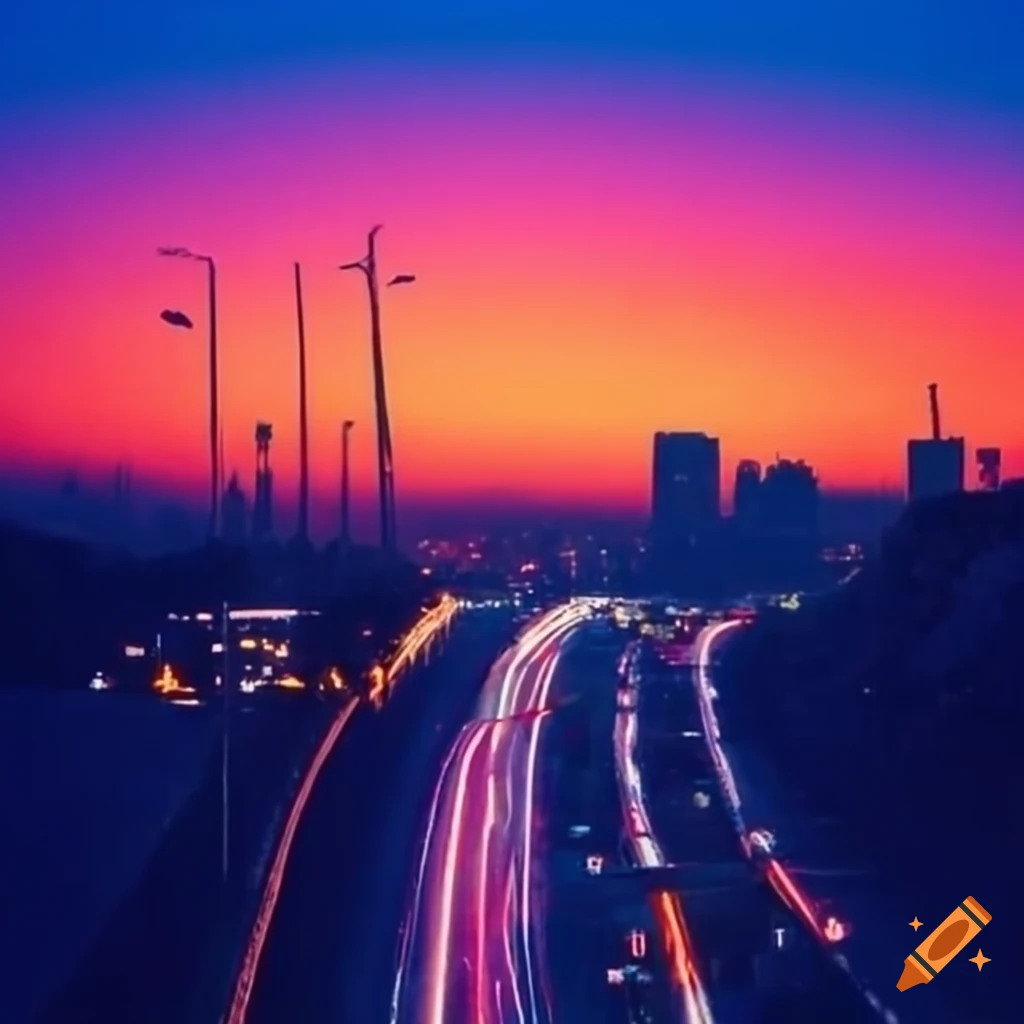 sunset view of Los Angeles freeway in 1987
